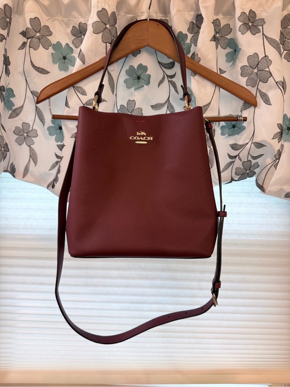 Coach Pebbled Leather Shoulder Bag in Deep Wine with Gold Hardware
